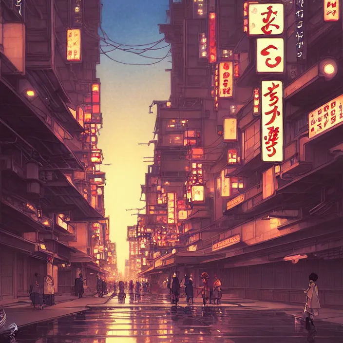 Image similar to empty tokyo at night, spring, in the style of studio ghibli, j. c. leyendecker, greg rutkowski, artem