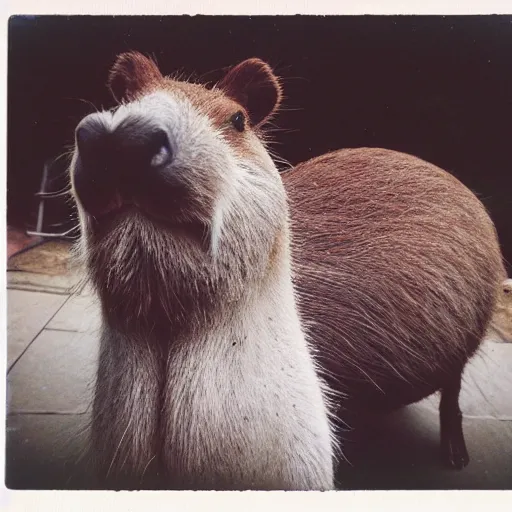 Image similar to Fancy capybara getting ready for a dinner at the festival, polaroid