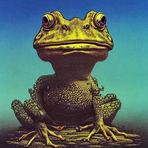 Prompt: A large scary Toad in the style of Beksinski