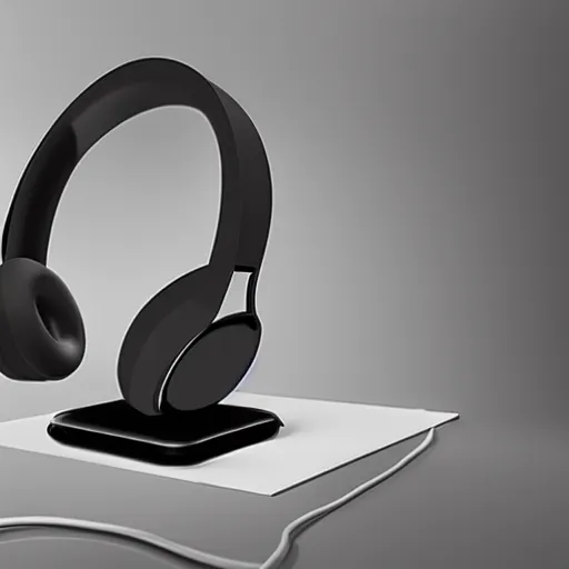 Image similar to wireless headphone stand, futuristic, techno, cyberpunk, product design, render, concept, fun, cute