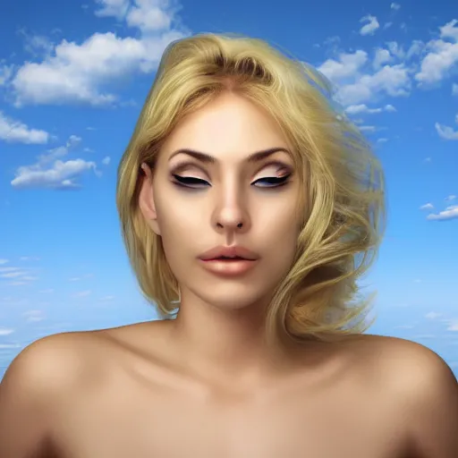 Image similar to Blonde woman inflated with air, photorealistic