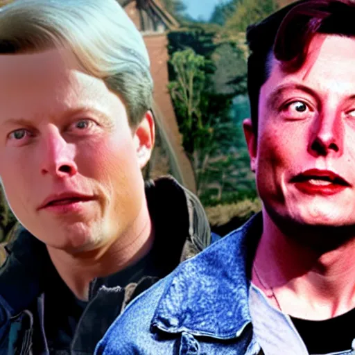 Image similar to back to the Future but Marty McFly is Elon Musk