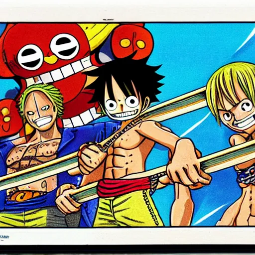 Image similar to one piece for the super nintendo entertainment system, cartridge illustration