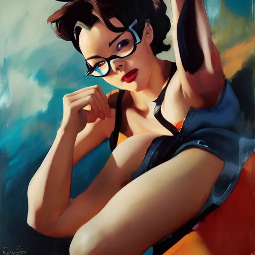 overwatch's tracer in a 1 9 5 0's pinup art,, Stable Diffusion