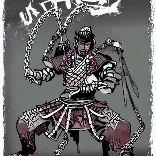 Prompt: Samurai chains ink undead