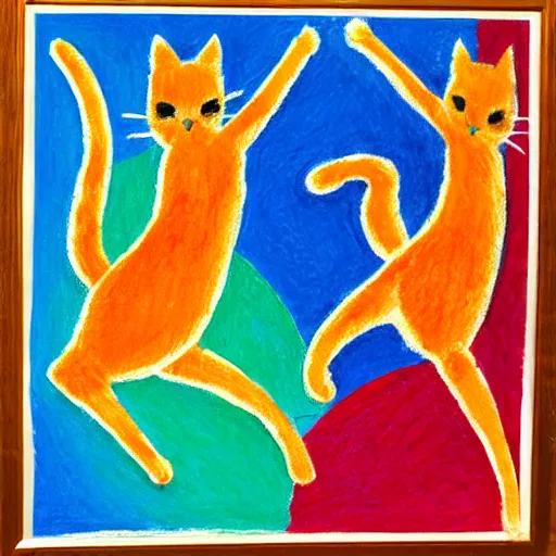 Prompt: cats dancing, oil pastel