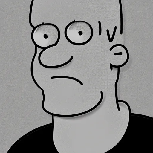 Image similar to homer simpson as giga chad, photorealistic, black and white, moody