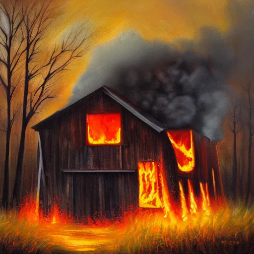 Prompt: burning barn 4k oil painting