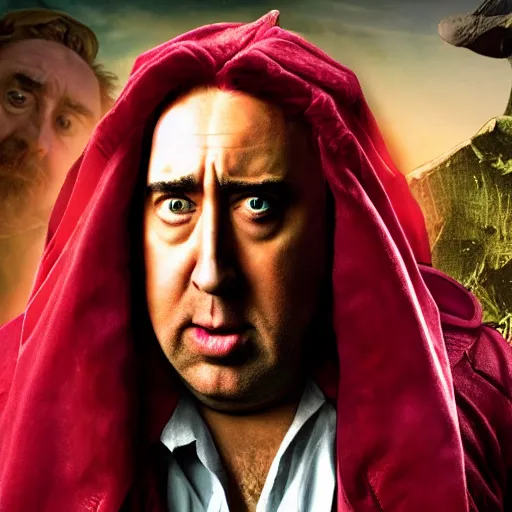 Image similar to a fat nic cage playing magneto, hd digital photography, mobie still