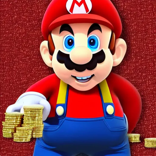 Image similar to mario at the casino, gold coins, smoke, photo