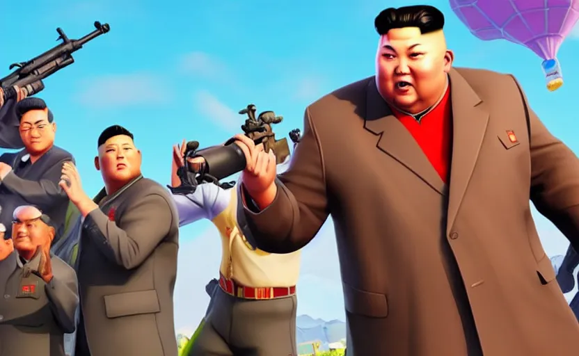 Image similar to gameplay of kim jong un in fortnite,