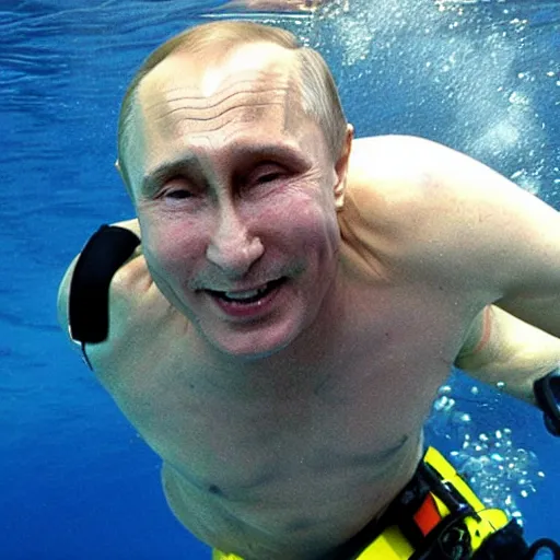 Image similar to putin below water scubadiving while smiling