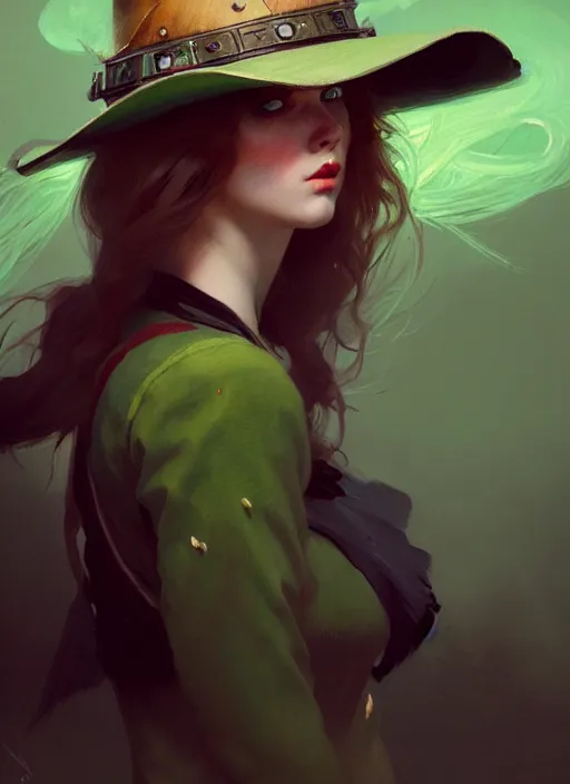 Image similar to young angry woman, beautiful girl, full body, green hair, cowboy hat, realistic, serov, surikov, vasnetsov, repin, kramskoi, insanely detailed, charlie bowater, tom bagshaw, high resolution, octane rendered, unreal engine, illustration, trending on artstation, masterpiece, 8 k