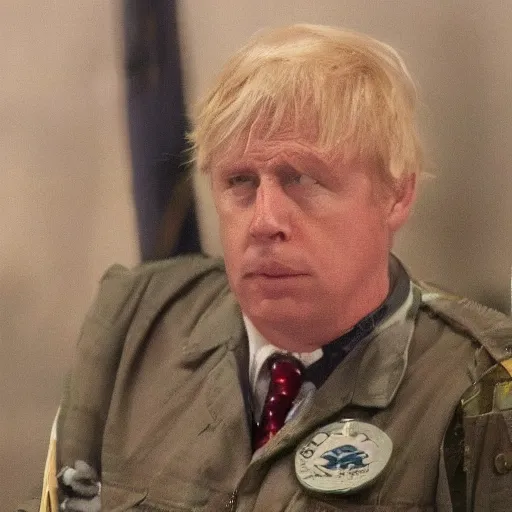 Image similar to A long shot of Boris Johnson in a tank, 4k, ultra HD