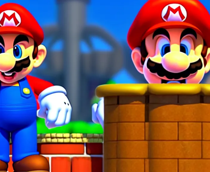 Image similar to still from a 3 d cartoon of ( ( super mario standing behind a podium in the mushroom kingdom, political ) ), 4 k, official screenshot, close - up