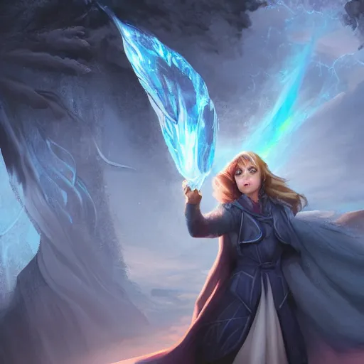 Image similar to Ice mage casting a spell, matte painting by Artgerm, 4K