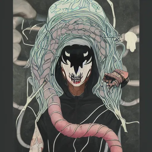 Image similar to The mix of Gorgon and Venom picture by Sachin Teng, asymmetrical, dark vibes, Realistic Painting , Organic painting, Matte Painting, geometric shapes, hard edges, graffiti, street art:2 by Sachin Teng:4