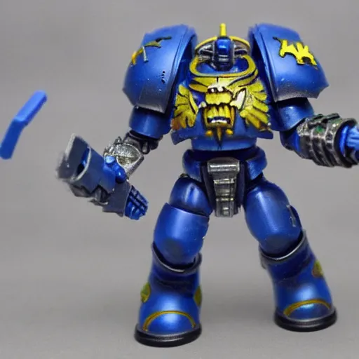Prompt: Hyper-realistic Warhammer 40k ultramarine fighting against the forces of chaos