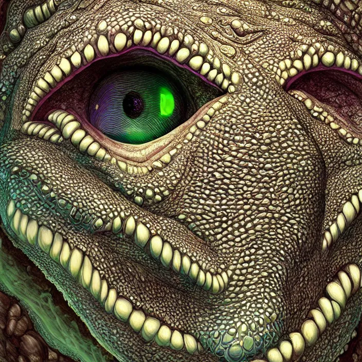 Prompt: symmetric! portrait of a anthropomorphic crocodile, fractal textured skin, glowing eyes, intricate detailed, background waves aquatic, luminescent digital art by paul barson and artgerm, 8 k hdr