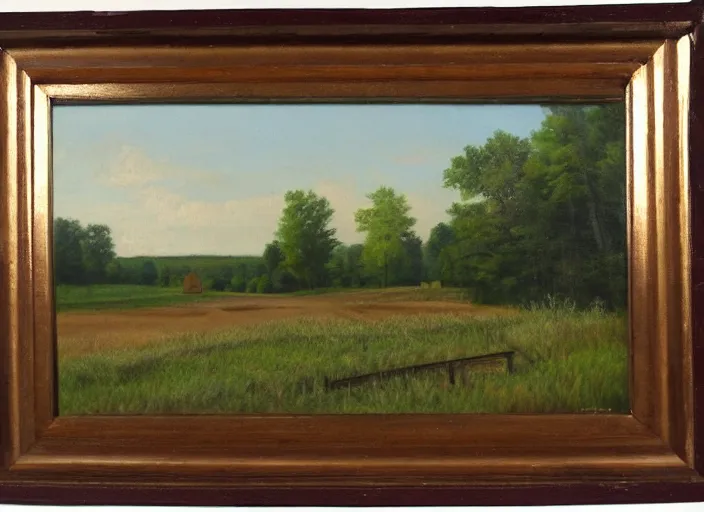 Prompt: Realistic Michigan Oil painting of a Michigan Landscape In the style of The old masters