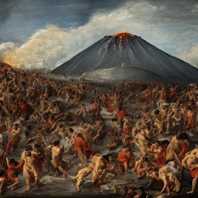 Image similar to pompeii, during eruption of mount vesuvius, detailed, 4 k