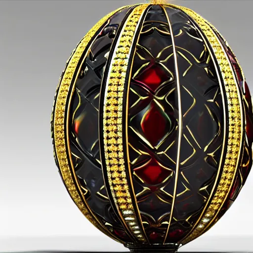 Prompt: photorealistic visualization of Faberge egg epic gold and silver filigree of red diamond luminous stone, 8K, 3D,