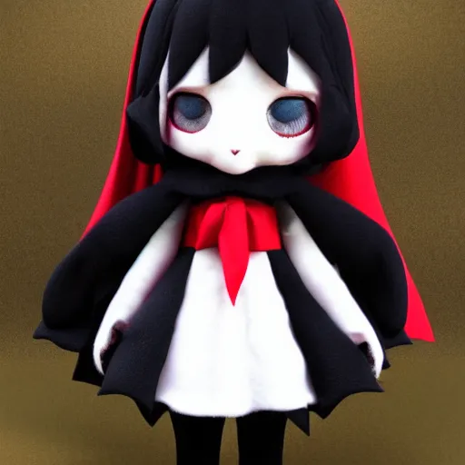 Image similar to cute fumo plush of a vampire girl, lord of the manor, black and white, red cape, vray