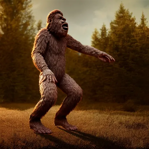 Prompt: the big foot , real , found, fake, photomanipulation , brown , octane render, high detailed, atomosphere , dusk