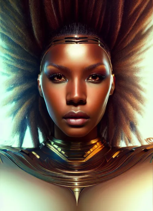 Prompt: portrait of cyber warrior, intricate, brown skin, sharp focus, octane render, detailed, beautiful, unreal engine, symmetrical!!, loreal, maybelline, sephora, loreal, artstation, art by karol bak, art by artgerm, rossdraws, makeup by pat mcgrath, cinematic, concept art, filmic, vsco