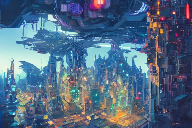 Image similar to futuristic city, illustration painting, intricate, detailed illustration, hd, digital art, overdetailed art, concept art, complementing colors, detailed, illustration painting by leonardo da vinci, digital art, overdetailed art, concept art, complementing colors rendered by beeple, syd meade,