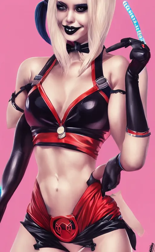 Image similar to harley quinn in a swim suit by artgerm and guweiz