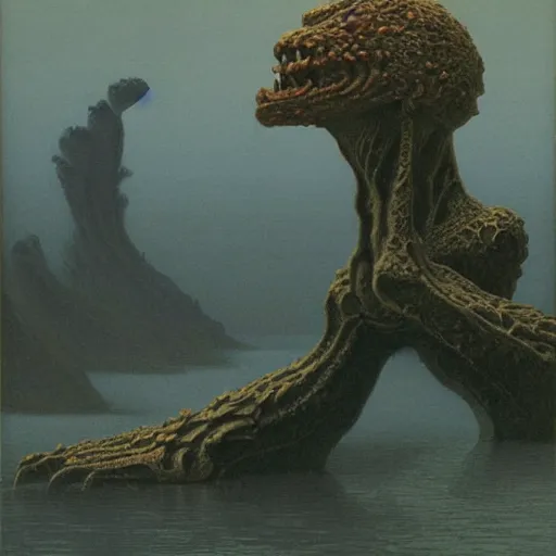 Image similar to a water monster 4k by zdzisław beksiński