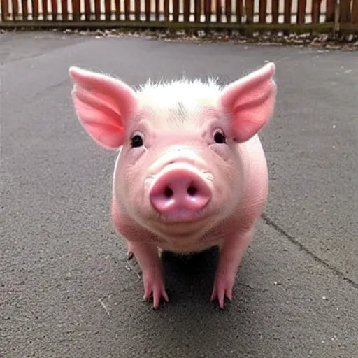 Prompt: cute mini pig wearing prisoner clothes