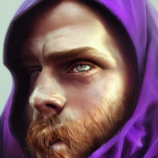 Image similar to ultra realistic illustration, man in a black hood, in a striped purple balaclava, mysterious, highly detailed, digital painting, artstation, concept art, smooth, sharp focus, illustration, art by artgerm and greg rutkowski and alphonse mucha