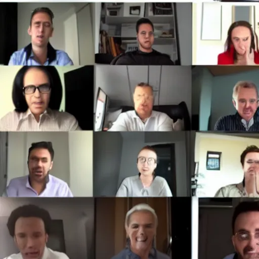 Prompt: 10 people in a video meeting trying to plan a sprint