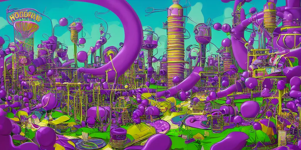 Image similar to Wonka's Factory, detailed digital art, trending on Artstation