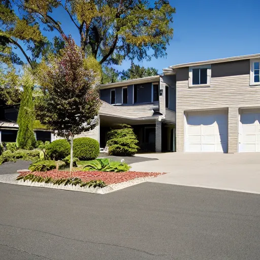 Prompt: the exterior of a suburban home with the walls made of asphalt, asphalt walls,