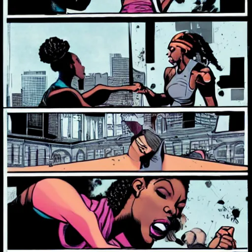 Image similar to in the style of rafael albuquerque comic art, serena williams and taylor swift arguing about who loves paris more.