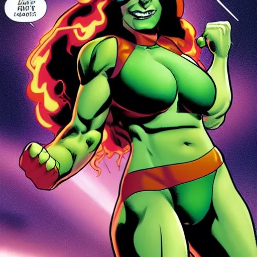 Prompt: she hulk is spewing fire, ultrarealistic