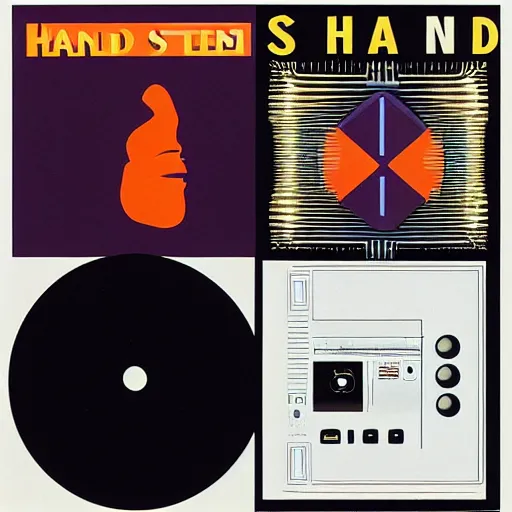 Image similar to album cover for a band named HAND ENTERTAINMENT SYSTEMS by peter saville and the designers republic and david carson, snes 16bit art