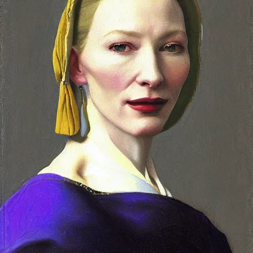 Image similar to portrait of cate blanchett , painting by Vermeer