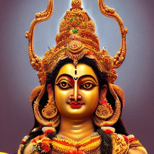 Image similar to portrait of maa durga with ten hands, ultra realistic photography, highly detailed, photorealistic, octane render, 8 k, unreal engine