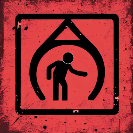 Image similar to a warning sign with a vector graphic of a man being vaporized,