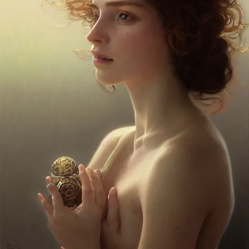 Prompt: concept art, portrait of beautiful lightly freckled woman, soft natural light, intricate, elegant, highly detailed, my rendition, digital painting, artstation, concept art, smooth, sharp focus, illustration, art by greg rutkowski and alphonse mucha and uang guangjian and gil elvgren, symmetry!!