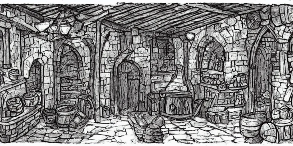 Image similar to medieval cottage interior, fantasy hand - drawn animation