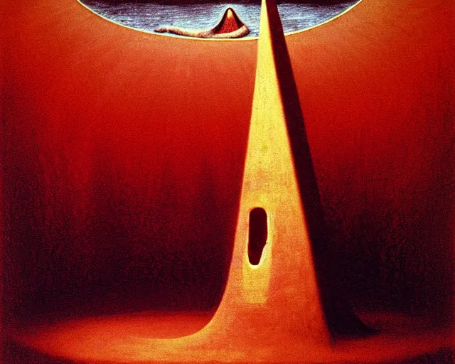 Image similar to lamprey by francis bacon, beksinski, mystical redscale photography evocative. devotion to the scarlet woman in her cathedral, priestess in a conical hat, coronation, ritual, sacrament