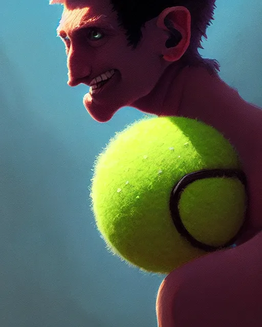 Image similar to highly detailed vfx portrait of a character of a tennis ball monster stephen bliss, unrealengine, greg rutkowski, loish, rhads, beeple, makoto shinkai and lois van baarle, ilya kuvshinov, rossdraws, tom bagshaw,