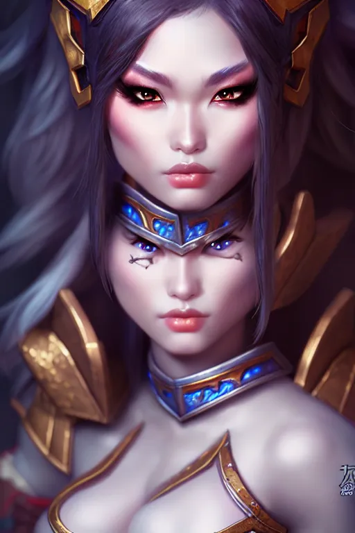 Prompt: sakimi chan, fantasy armor, detailed face, curvy, white skin, tony sart, unreal engine