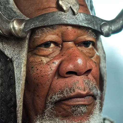 Prompt: profile photo of morgan freeman in a dark viking hood playing odin all father from the thor movie, highly detailed, cinematic shot, cinematic lighting, 8 k, exquisit facial detail