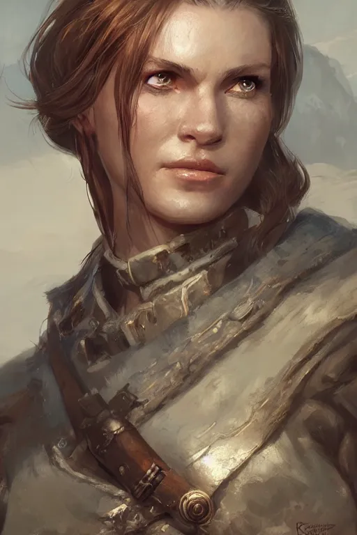 Image similar to the elder scrolls vi, charismatic rugged female nord warrior portrait, illustration, rim light, top light, perfectly shaded, soft painting, art by ross tran, krenz cushart and wenjun lin